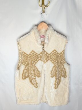 Milton Funwear Vintage Cream Fleece Vest Geometric Camel Made in Canada